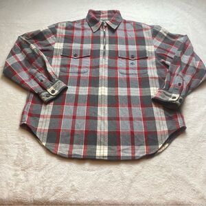 Lauren Ralph Lauren Red and Gray Plaid 1/4 Flannel Shirt Size Large
